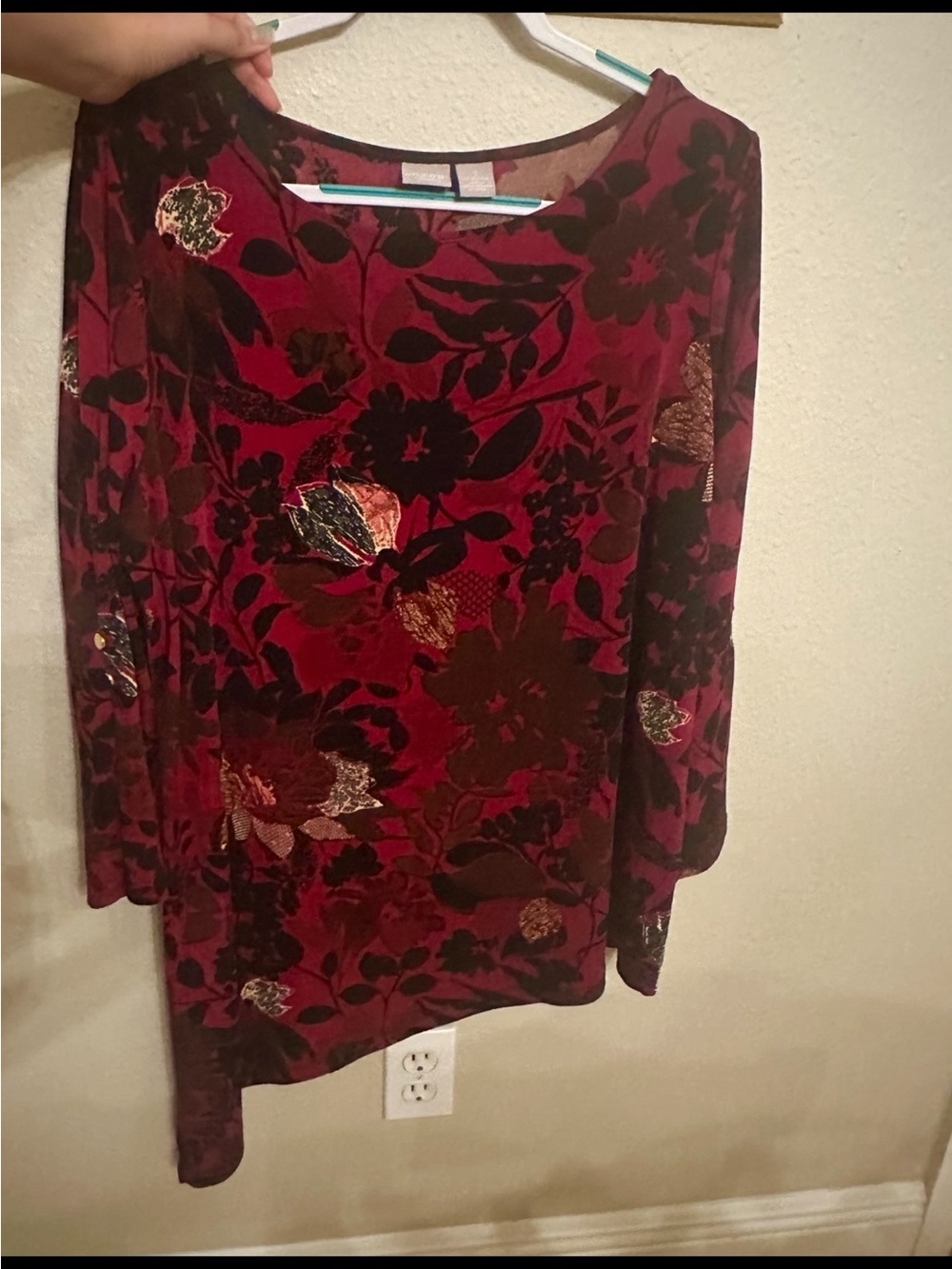 Red Floral Velvet Tunic Top